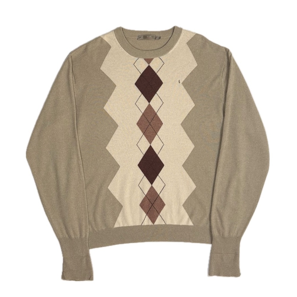 Raffi 100% cashmere beige cream burgundy argyle diamond knit sweater mens XXL